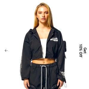 SMOKE RISE NY Cropped Black Windbreaker Full Zip Jacket SIZE SMALL NEW